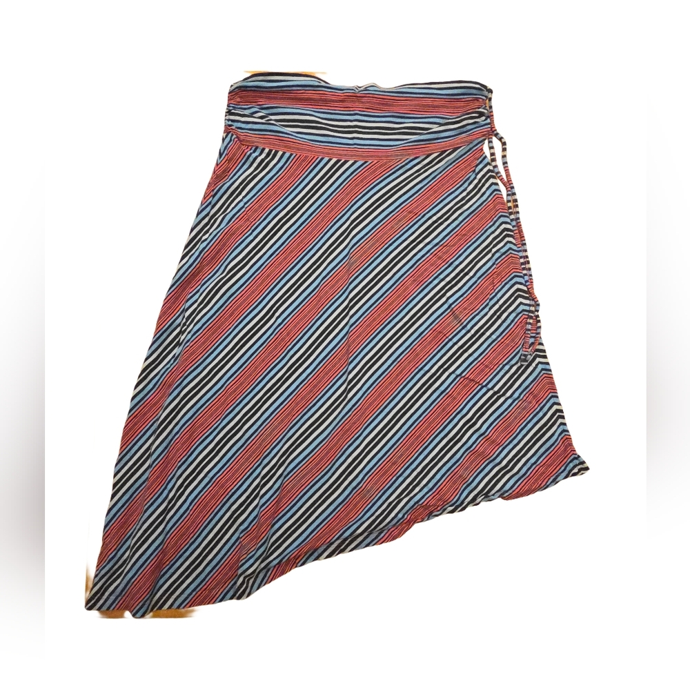Patagonia Kamala Asymmetrical Maxi Skirt in Red and Blue Stripes, Size XL